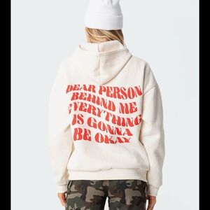 Edikted Cream Hoodie with Red Text